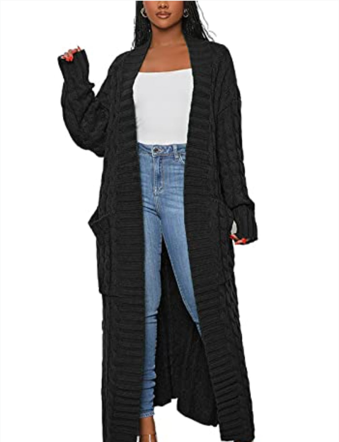 Women Black Long Duster Sweater Jacket